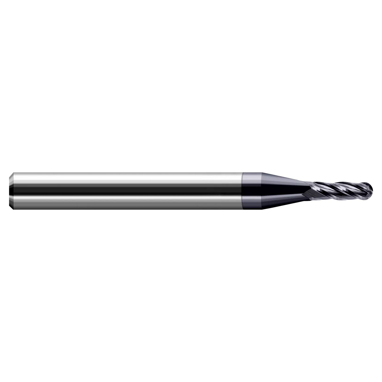 Harvey Tool 758293 | 0.0930" (3/32) Diameter x 0.1250" (1/8) Shank x 0.0740" LOC x 1.5000" (1-1/2) OAL x 4 Flutes Uncoated Carbide Miniature Tapered Ball End Mill