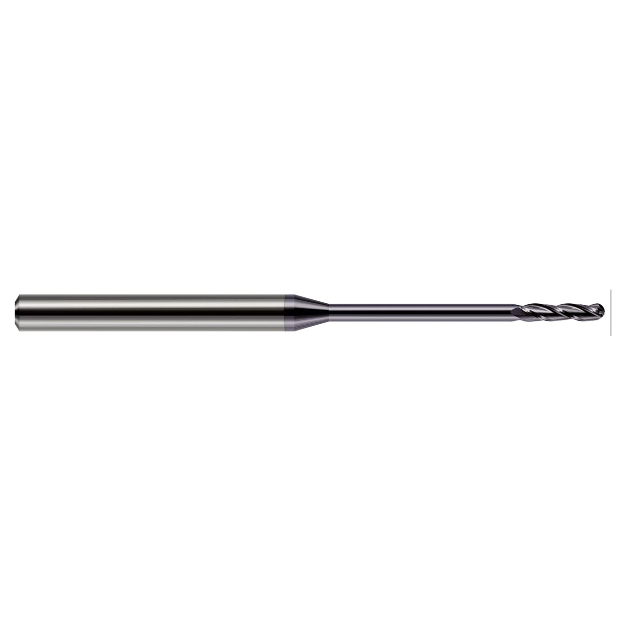 Harvey Tool 750431-C3 | 0.0310" (1/32) Diameter x 0.1250" (1/8) Shank x 0.1550" LOC x 2.5000" (2-1/2) OAL x 3 Flutes AlTiN Coated Carbide Miniature Tapered Ball End Mill