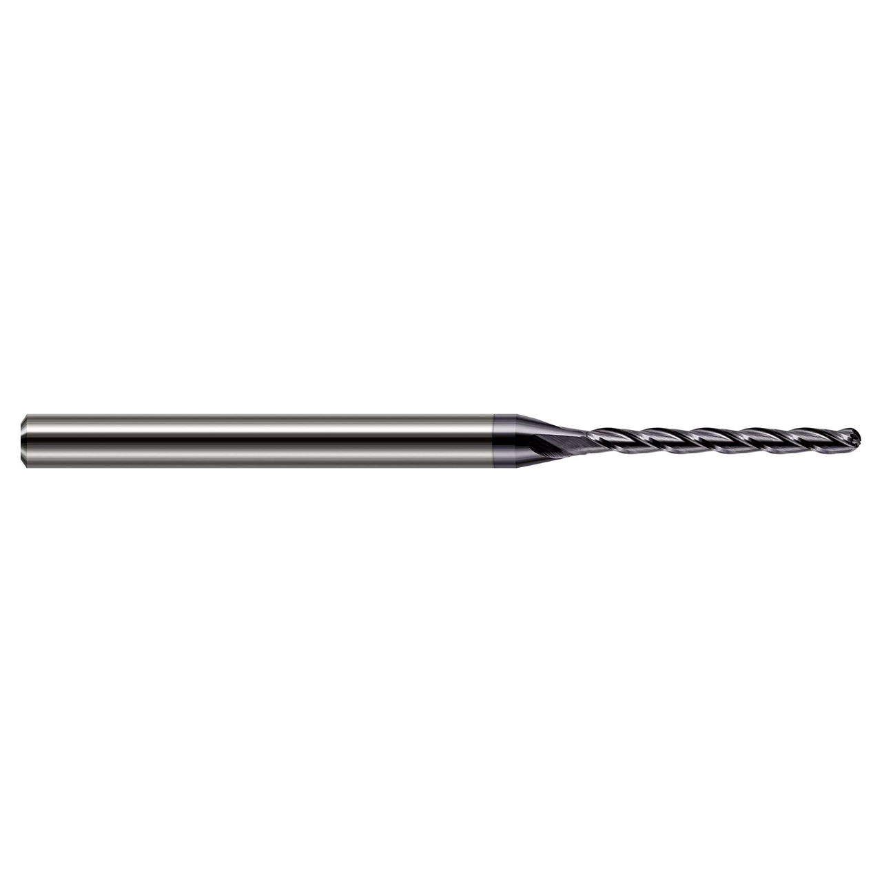 Harvey Tool 877160 | 0.0600" Diameter x 0.1250" (1/8) Shank x 0.3750" (3/8) LOC x 2.5000" (2-1/2) OAL x 3 Flutes Uncoated Carbide Miniature Tapered Ball End Mill