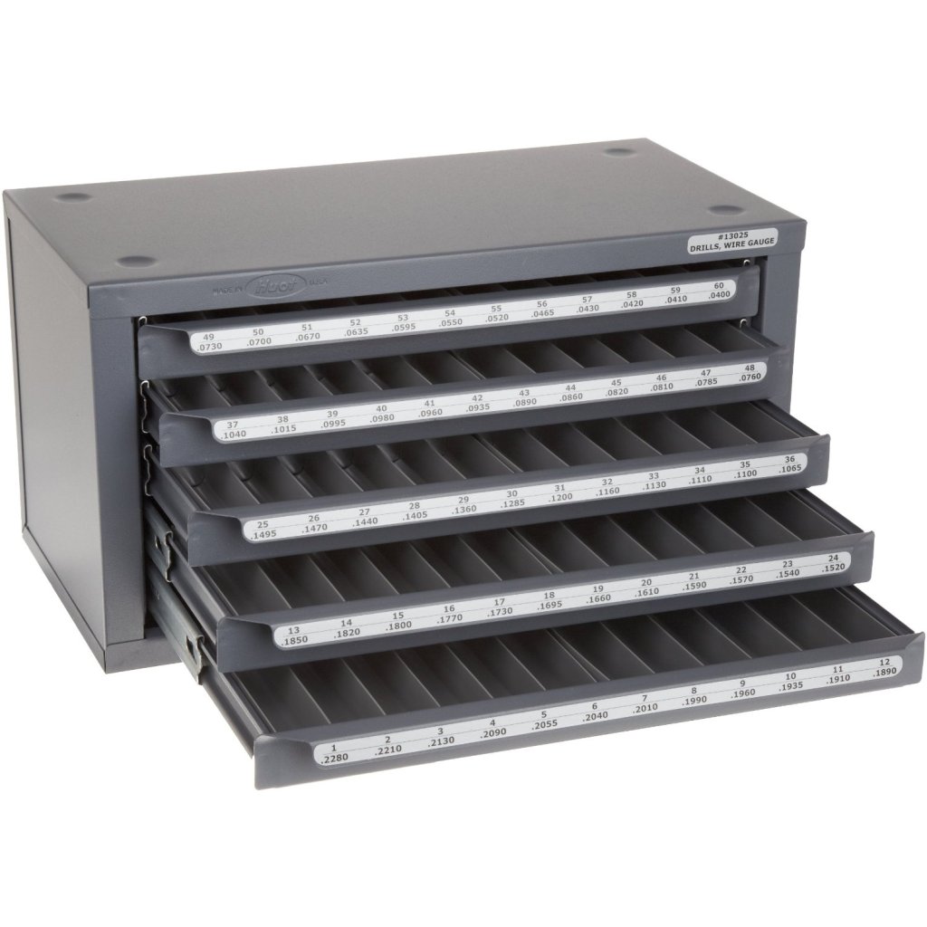 Huot 13025 | Wire Gauge Drill Dispenser Organizer Cabinet Holds Sizes #1-60 Bits
