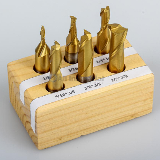 All Industrial 11902 | 6pc 1/8-1/2" Diameter x 3/8" Shank 2 Flute TiN High Speed Steel End Mill Set