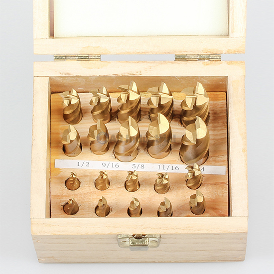 All Industrial 11942 | 20pc 3/16-3/4" x 16ths Diameter 2 and 4 Flute TiN High Speed Steel End Mill Set