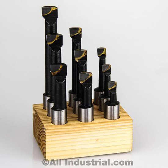 All Industrial 11920 | 9pc 3/4" to 2-1/4 Boring Depth Range 3/8" Shank Alloy Steel Carbide Tipped Boring Bar Set
