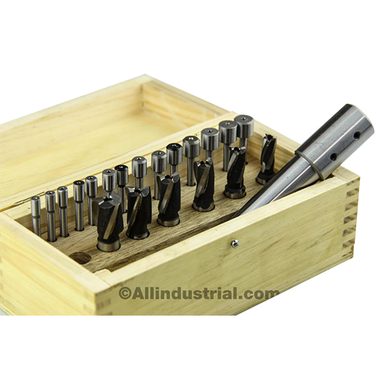 All Industrial 10500 | 21pc Counterbore Set 5/16" - 5/8" Interchangeable Pilots 3/8" Shank HSS