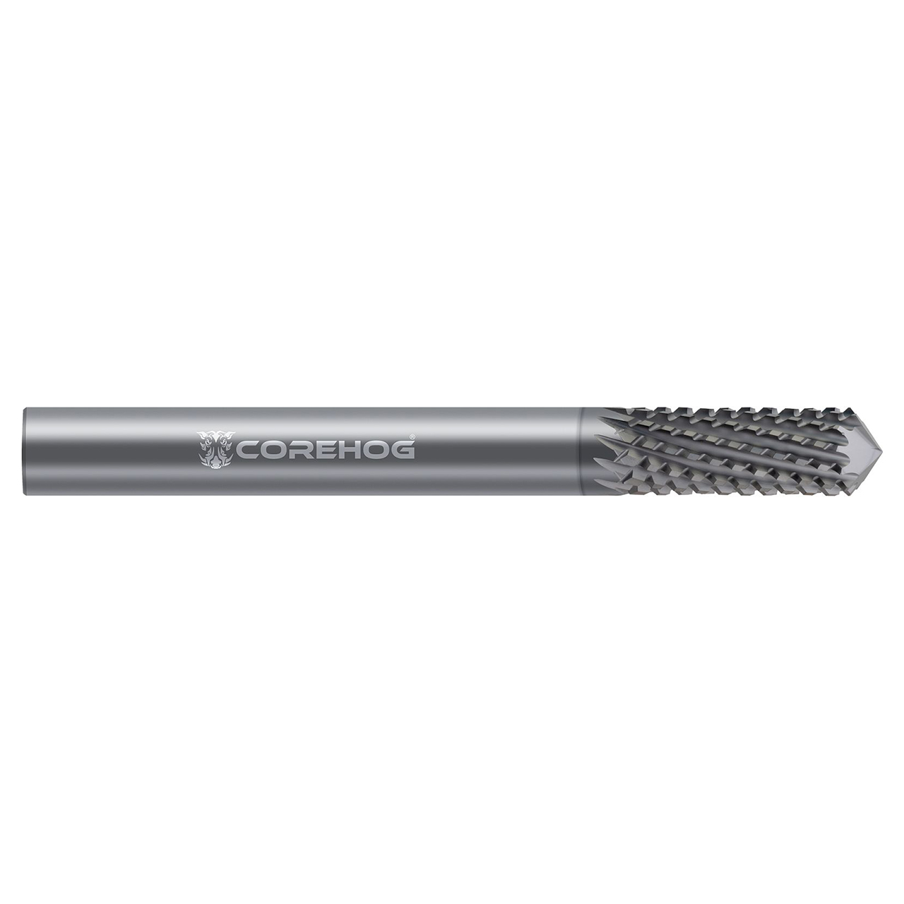 CoreHog C68364 | 0.1875" (3/16) Cutter Diameter x 0.1875" (3/16) Shank x 0.8750" (7/8) LOC 8 Flute Chemical Vapor Deposition Diamond Coated Solid Carbide Diamond Pattern Router Bit
