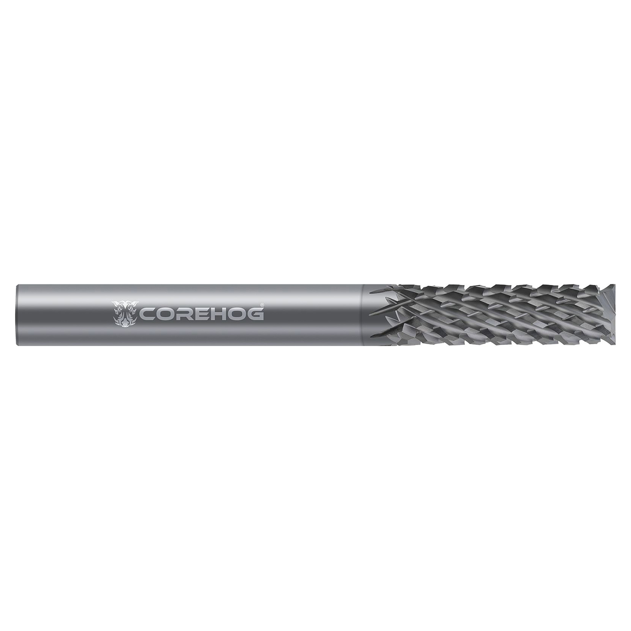 CoreHog C14978 | 0.3750" (3/8) Cutter Diameter x 0.3750" (3/8) Shank x 1.2500" (1-1/4) LOC 10 Flute Chemical Vapor Deposition Coated Solid Carbide Square End Diamond Pattern Router Bit