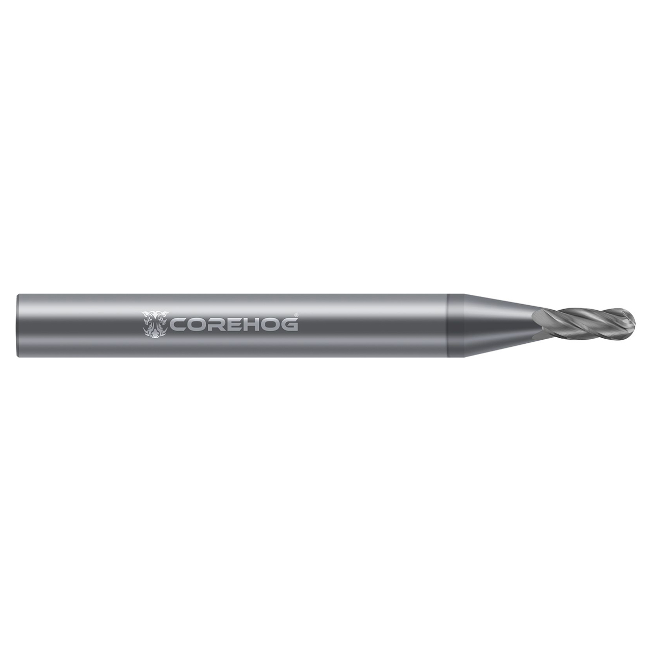 CoreHog C89179 | 0.0780" (5/64) Cutter Diameter x 0.1250" (1/8) Shank x 0.2340" (15/64) LOC 4 Flute Diamond Like Carbon Coated Solid Carbide Miniature Ball End Mill