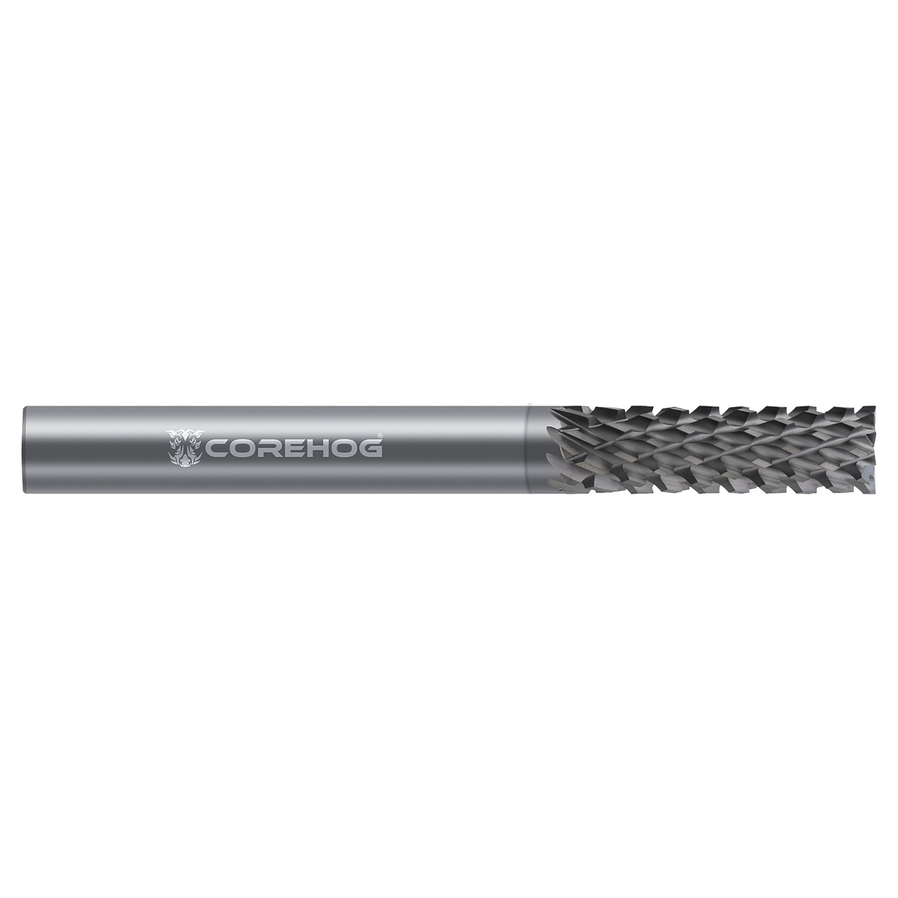 CoreHog C81281 | 0.5000" (1/2) Cutter Diameter x 0.5000" (1/2) Shank x 1.5000" (1-1/2) LOC 12 Flute Chemical Vapor Deposition Coated Solid Carbide Burr End Diamond Pattern Router Bit