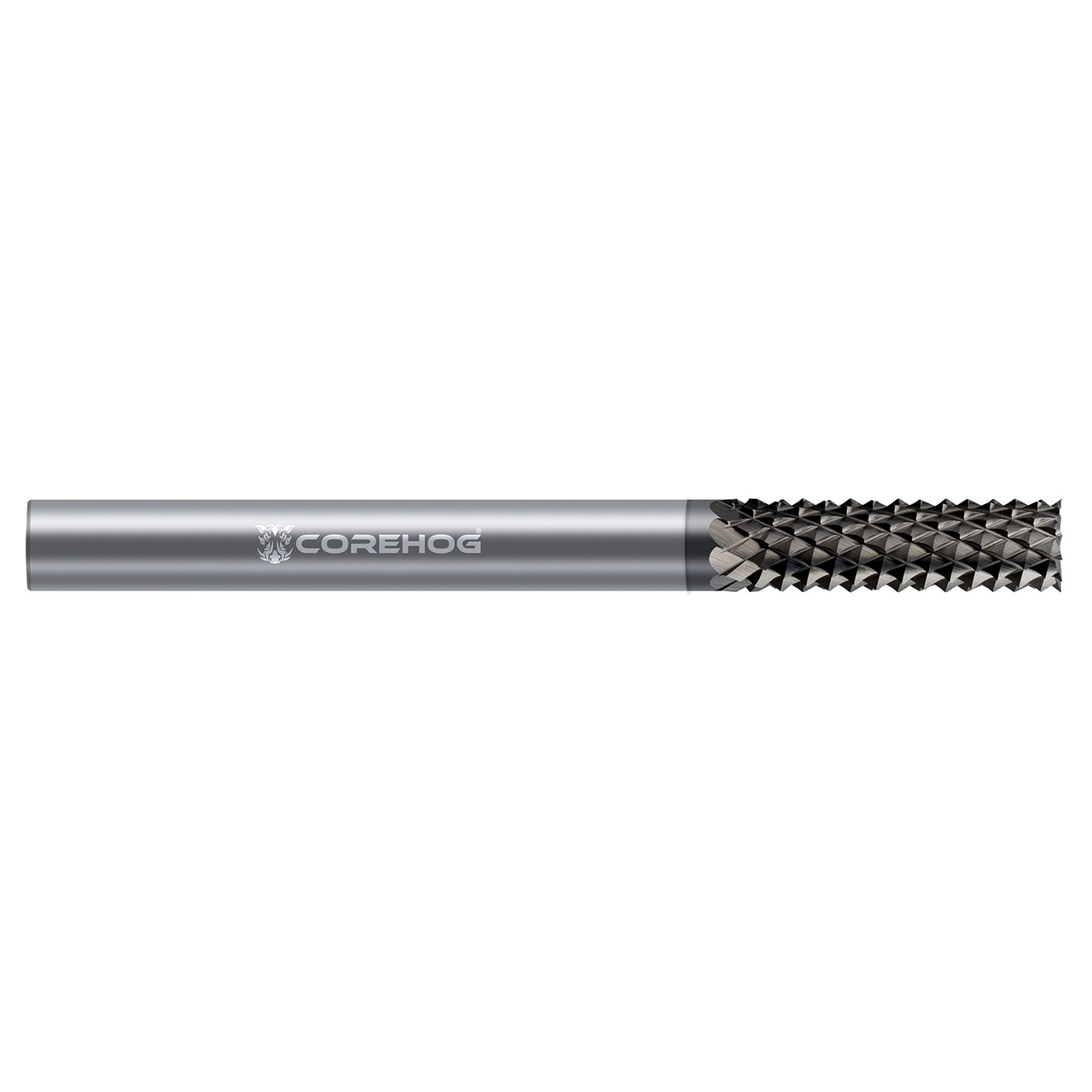 CoreHog C67528 | 0.3750" (3/8) Cutter Diameter x 0.3750" (3/8) Shank x 1.2500" (1-1/4) LOC 10 Flute Uncoated Solid Carbide Burr End Diamond Pattern Router Bit