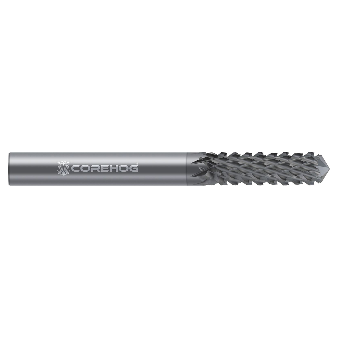 CoreHog C18336 | 0.5000" (1/2) Cutter Diameter x 0.5000" (1/2) Shank x 1.5000" (1-1/2) LOC 12 Flute Chemical Vapor Deposition Coated Solid Carbide Drill End Diamond Pattern Router Bit