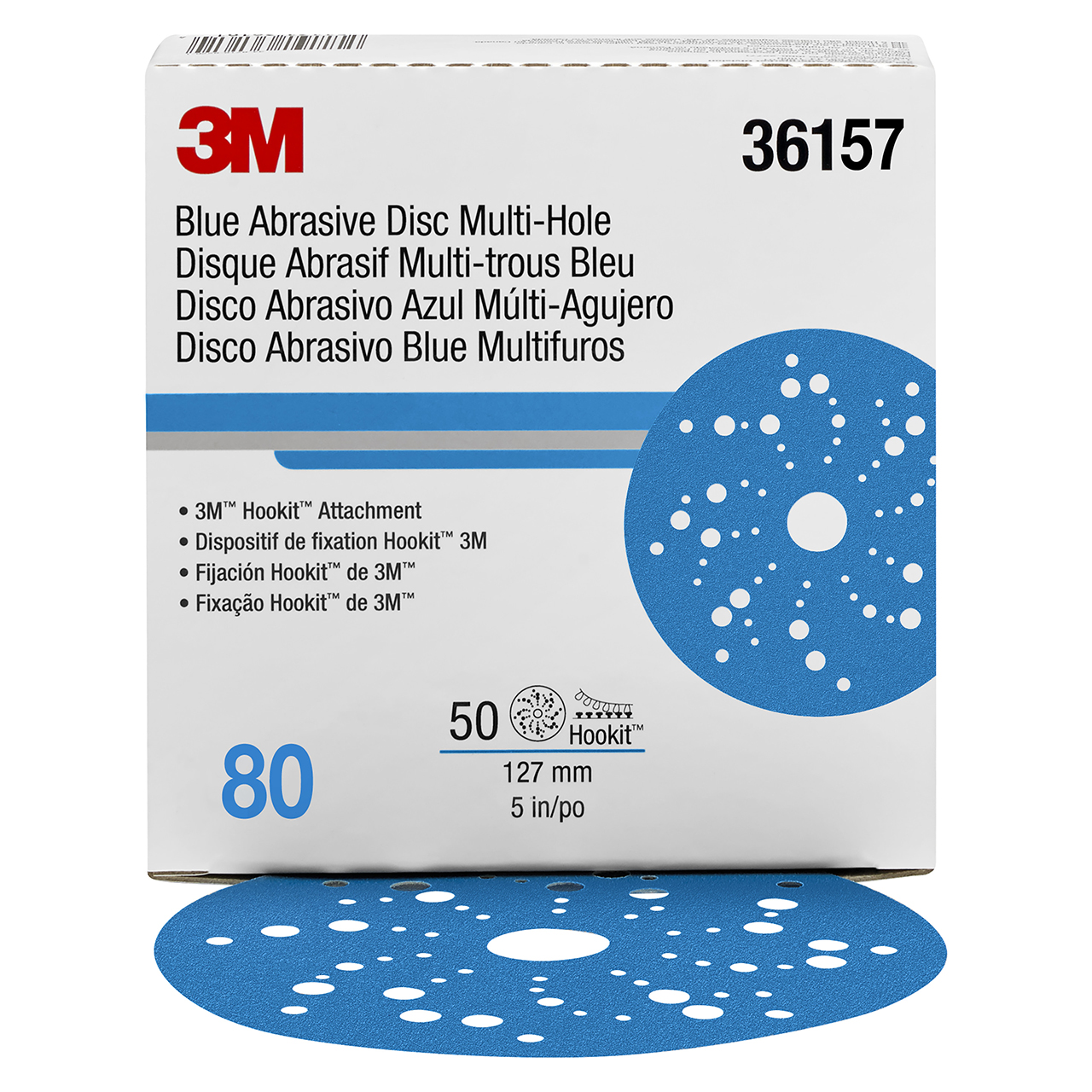 3M 7100090975 | 36157 Hookit 5" Diameter 321U C Weight 80 Grit Ceramic Aluminum Oxide Blue Abrasive Disc