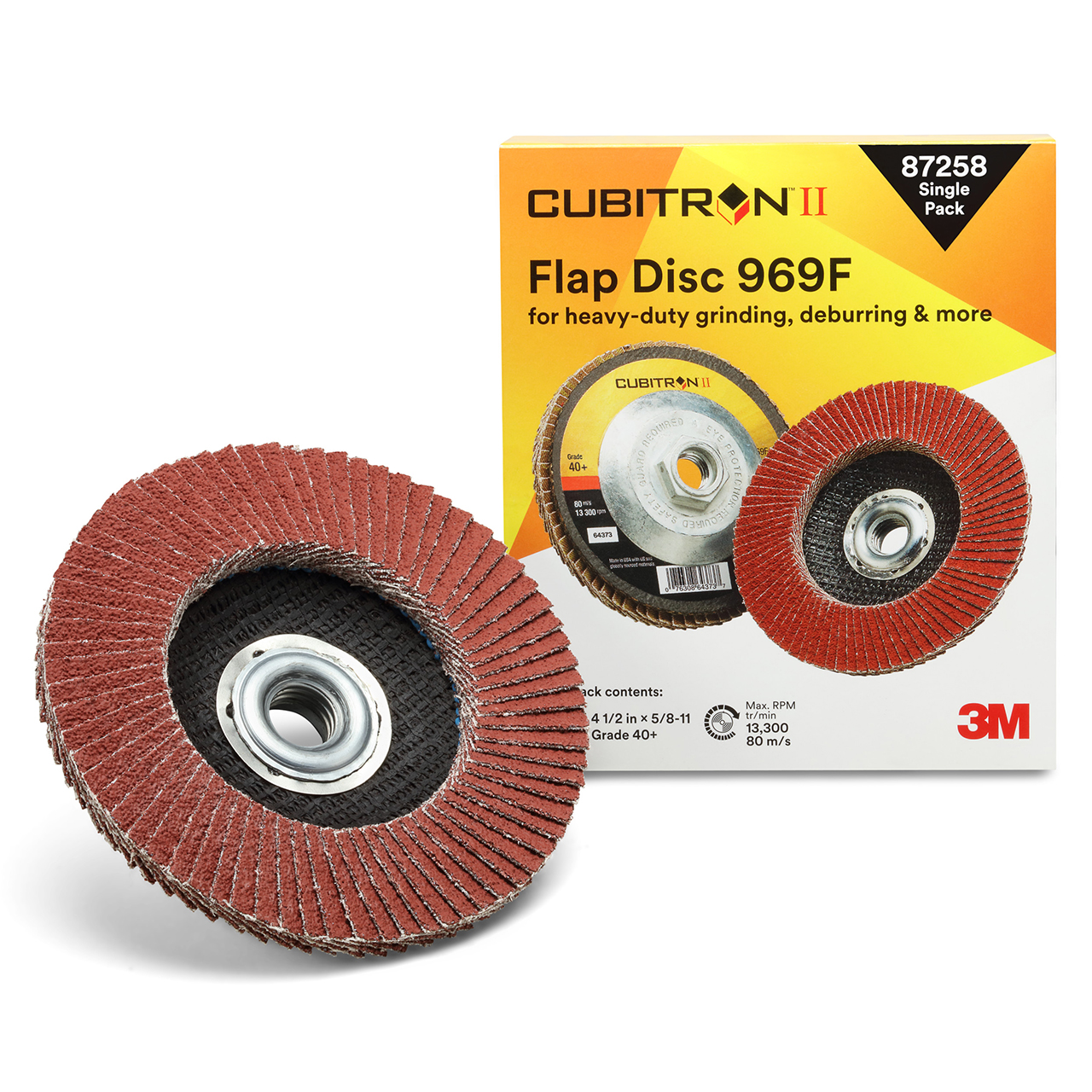3M 7100109866 | Cubitron II 4-1/2" Diameter 969F YF Weight 40+ Grit Precision Shaped Ceramic Flap Disc