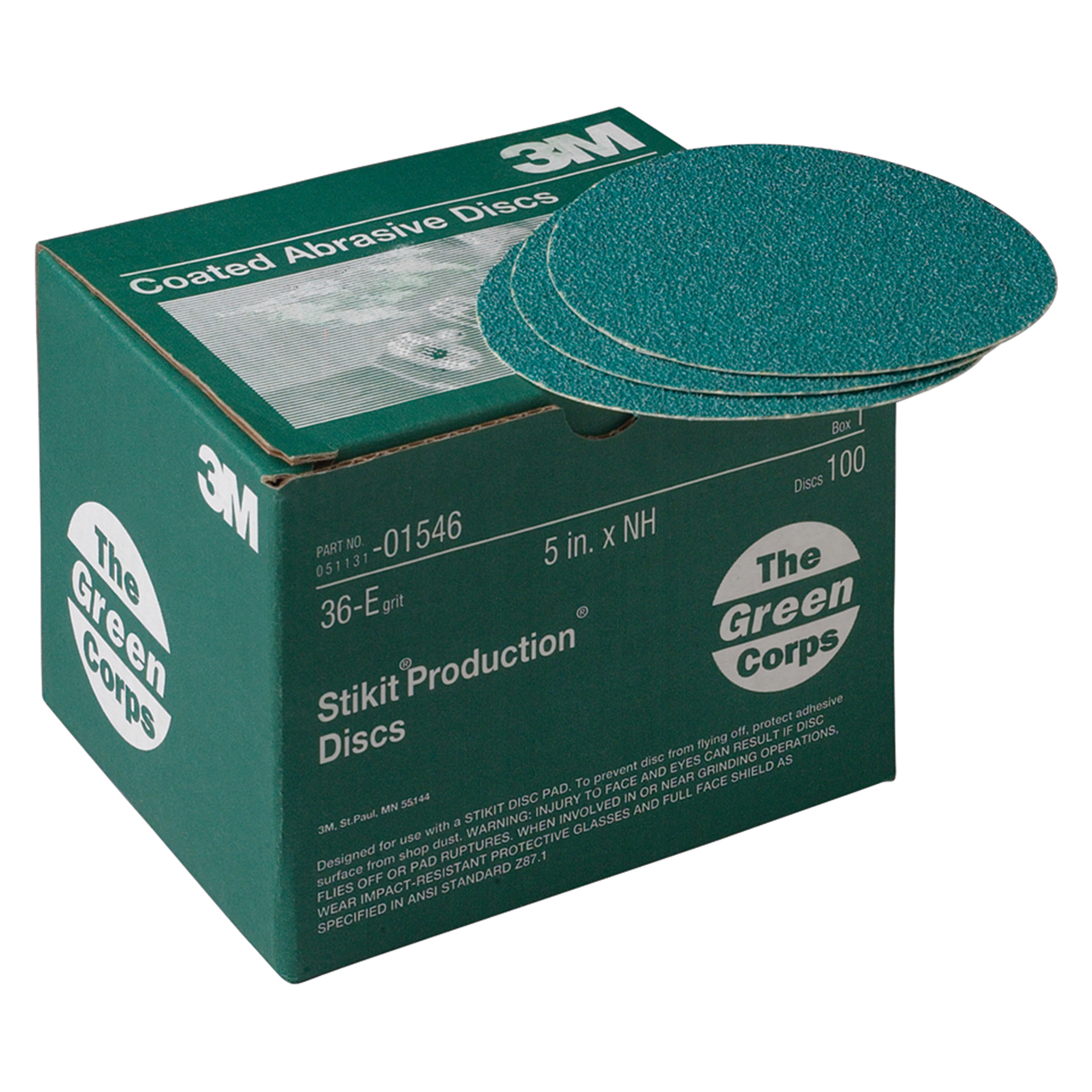 3M 7010309445 | 01546 Green Corps Stikit 5" Diameter 252U E Weight Coarse 36 Grit Aluminum Oxide Green Disc