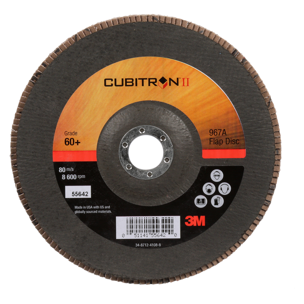 3M 7010363305 | Cubitron II 7" OAD 967A x 7/8" Hole Diameter Y Weight 60+ Grit Precision Shaped Ceramic Flap Disc
