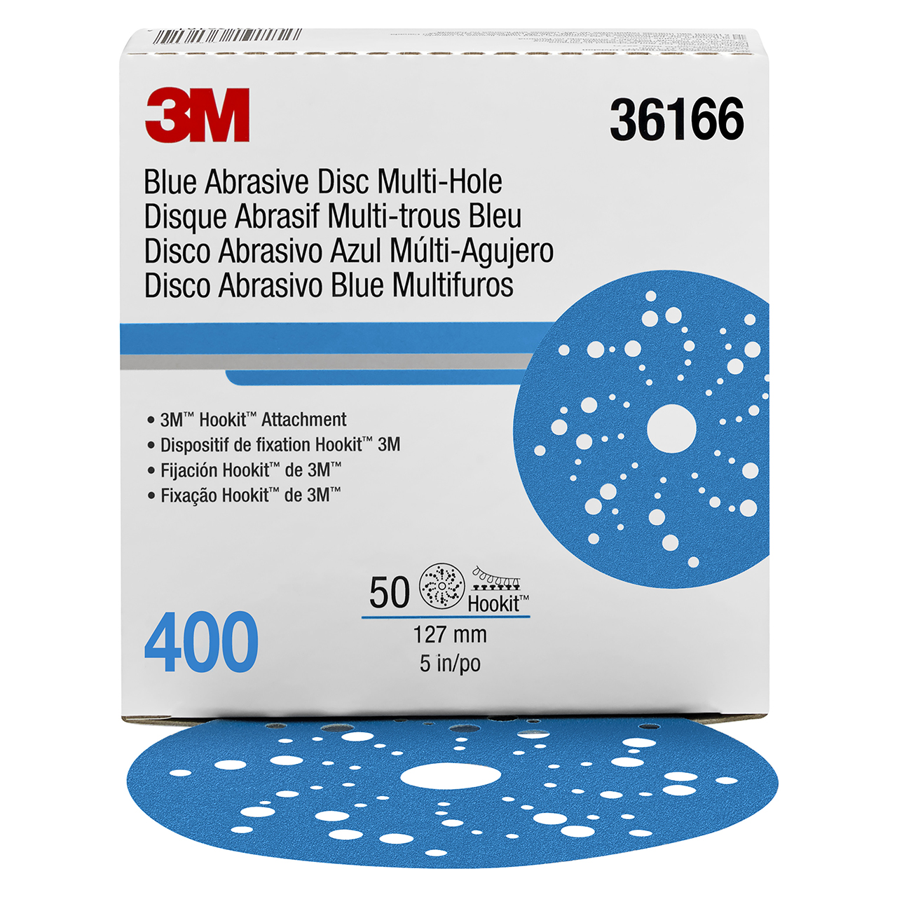 3M 7100091239 | 36166 Hookit 5" Diameter 321U C Weight 400 Grit Ceramic Aluminum Oxide Blue Abrasive Disc