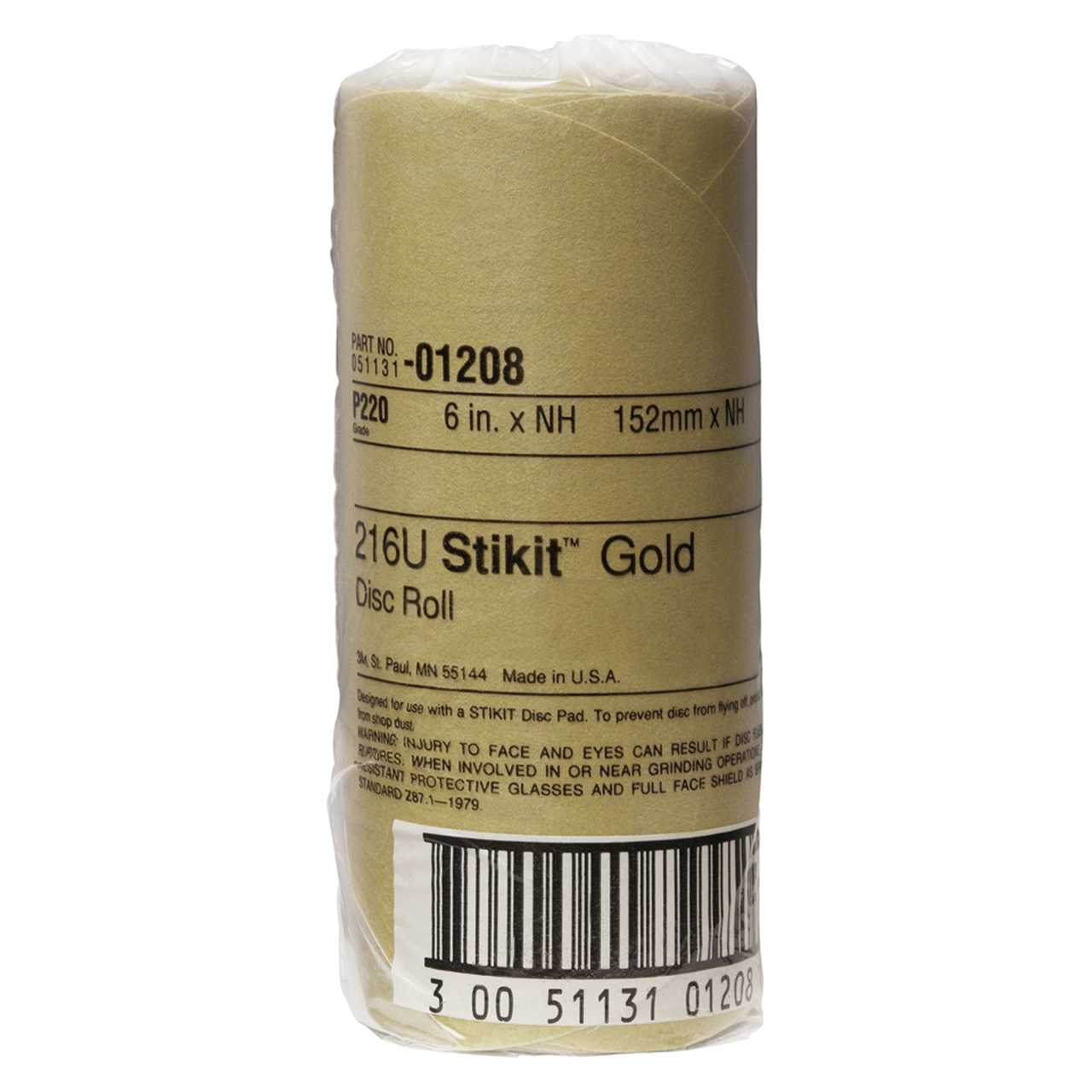 3M 7000119706 | 01208 Stikit 6" Diameter 216U A Weight Coarse P220 Grit Aluminum Oxide Gold Disc Roll