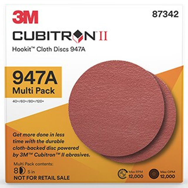 3M 7010327613 | Cubitron Hookit 5" Diameter 947A X Weight 120+ Grit Precision Shaped Ceramic Cloth Disc