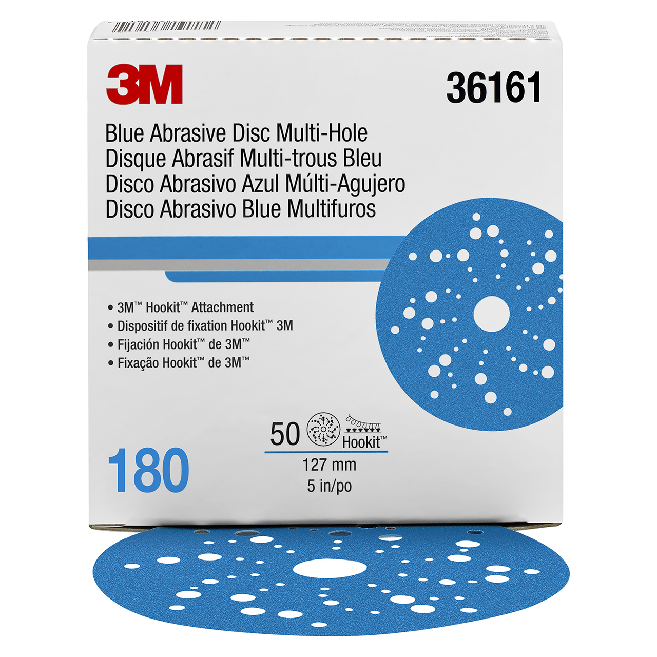 3M 7100090978 | 36161 Hookit 5" Diameter 321U C Weight 180 Grit Ceramic Aluminum Oxide Blue Abrasive Disc