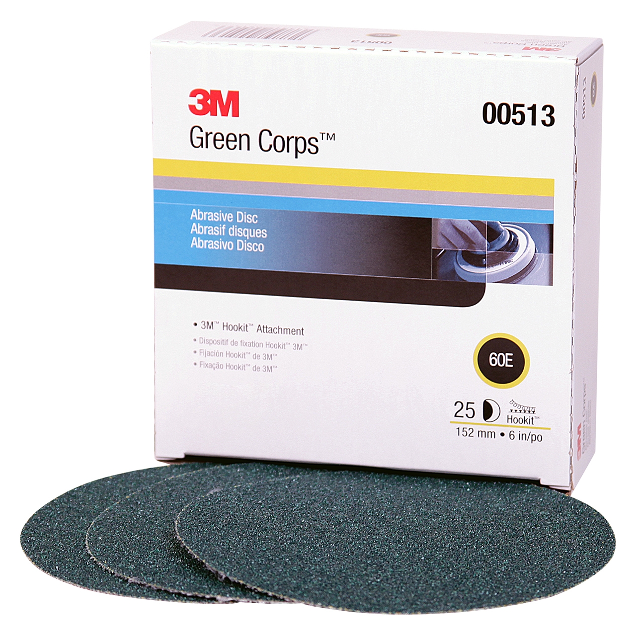3M 7000120346 | 00513 Green Corps Hookit 6" Diameter 255U E Weight 60 Grit Ceramic Aluminum Oxide Green Disc