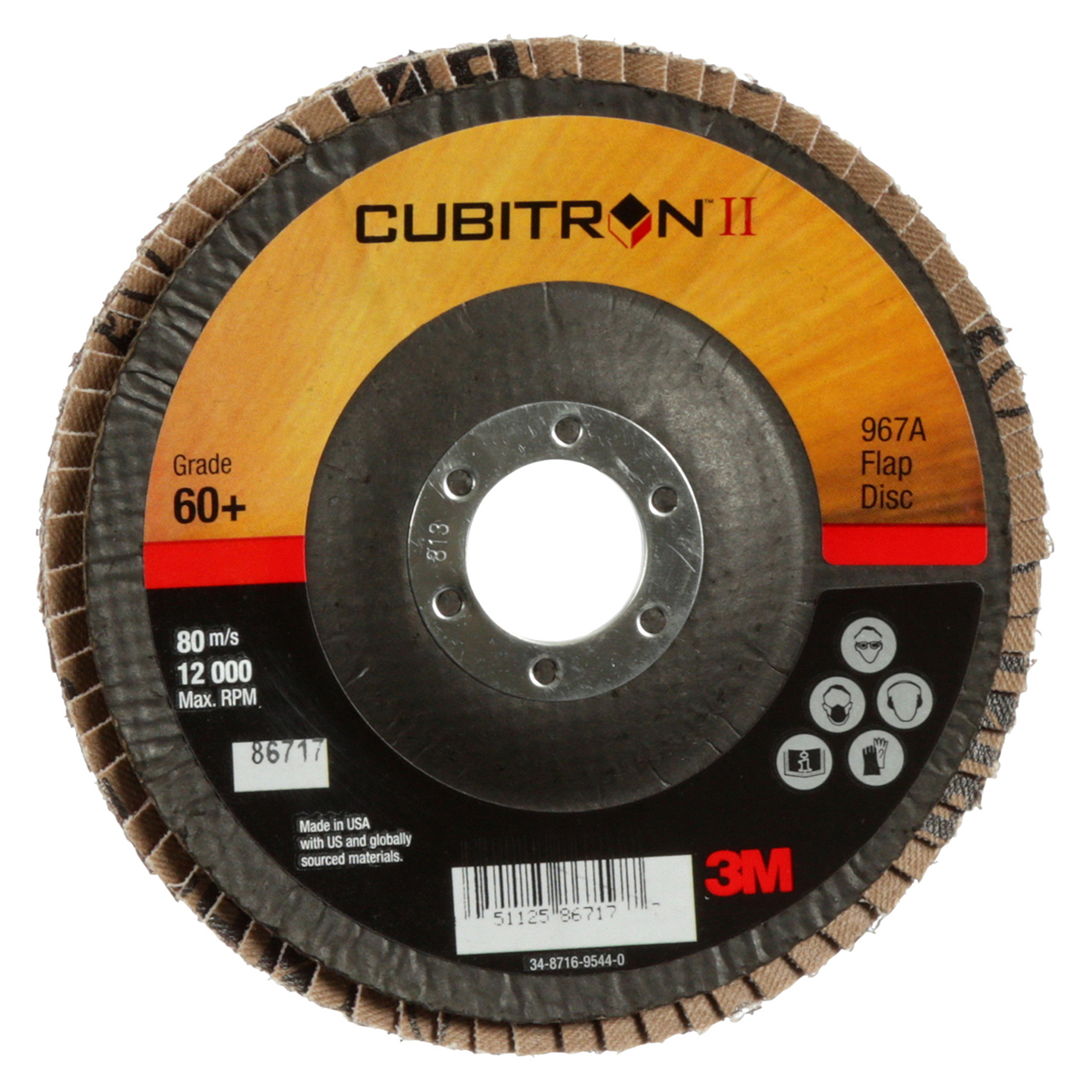 3M 7000148198 | Cubitron II 5" OAD 967A x 7/8" Hole Diameter Y Weight 60+ Grit Precision Shaped Ceramic Flap Disc