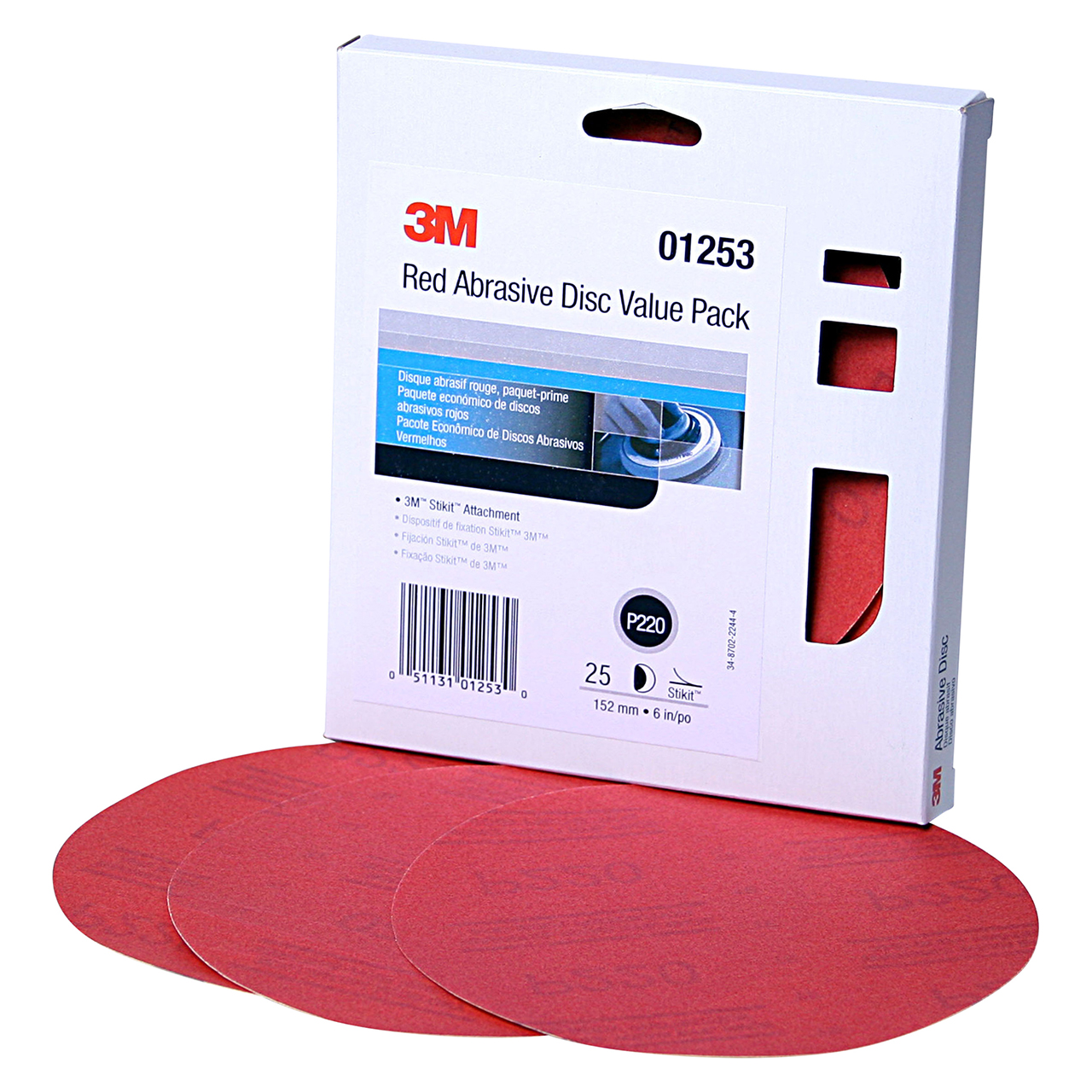 3M 7010308767 | 01253 6" Diameter 316U A Weight Coarse P220 Grit Aluminum Oxide Red Abrasive Disc