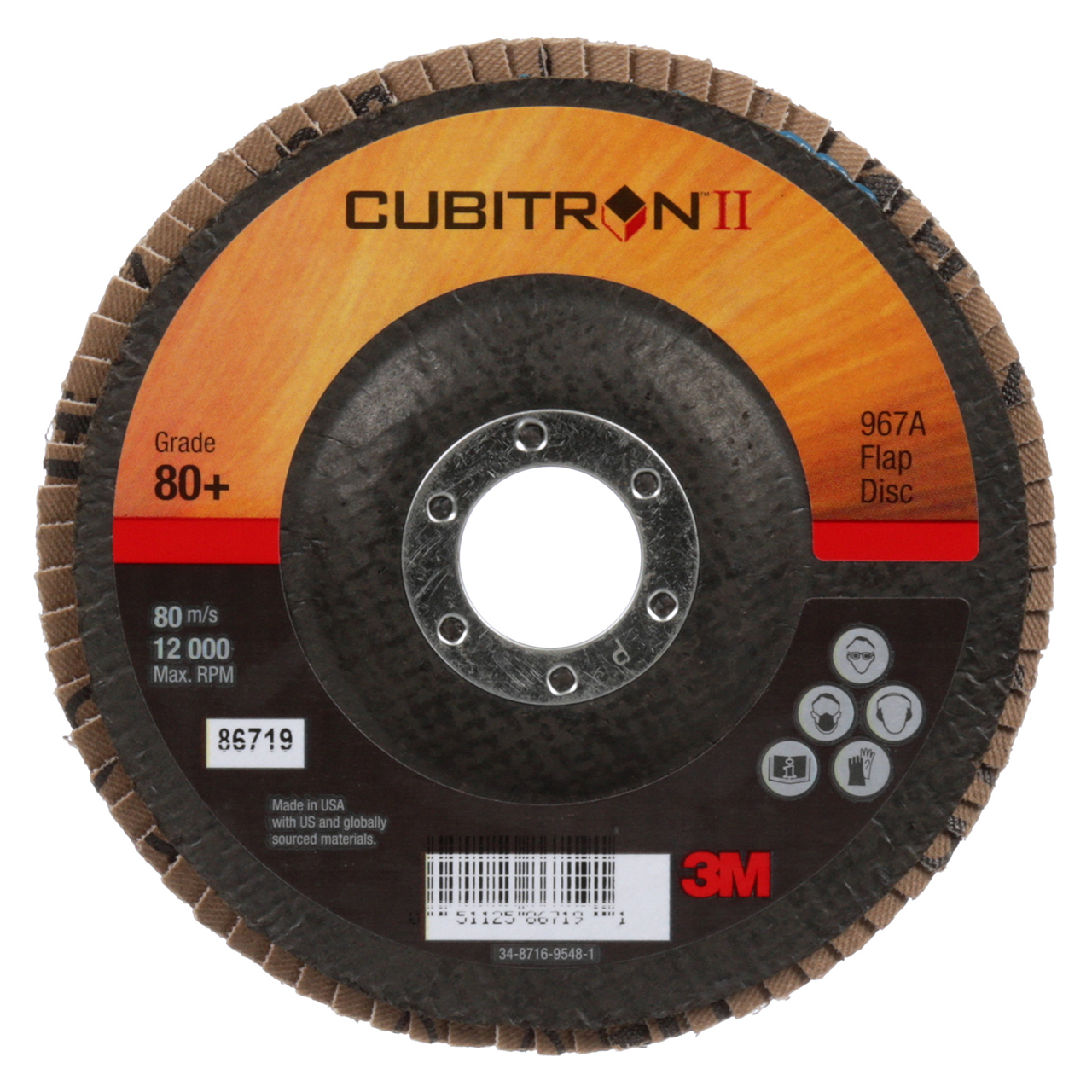 3M 7000148200 | Cubitron II 5" OAD 967A x 7/8" Hole Diameter Y Weight 80+ Grit Precision Shaped Ceramic Flap Disc