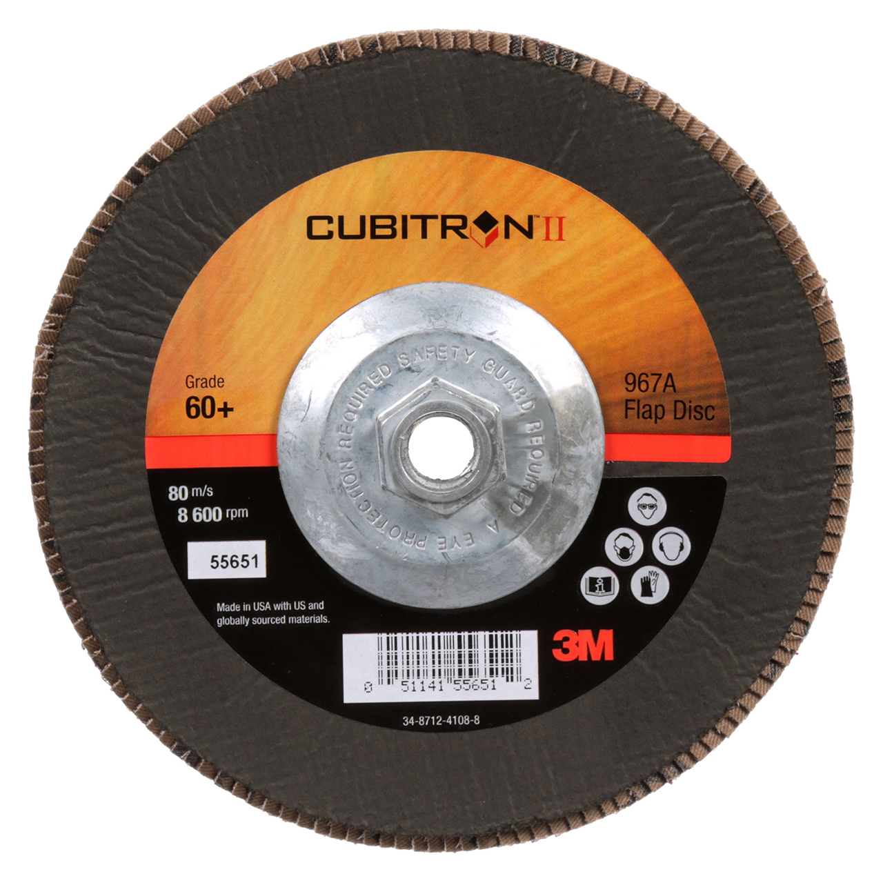 3M 7010363309 | Cubitron II 7" Diameter 967A Y Weight 60+ Grit Precision Shaped Ceramic Flap Disc