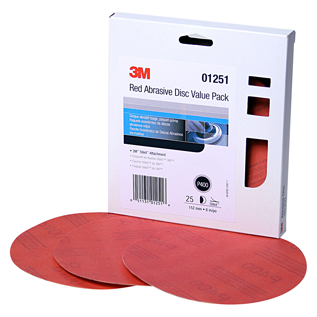 3M 7010327777 | 01251 6" Diameter 316U A Weight Medium P400 Grit Aluminum Oxide Red Abrasive Disc