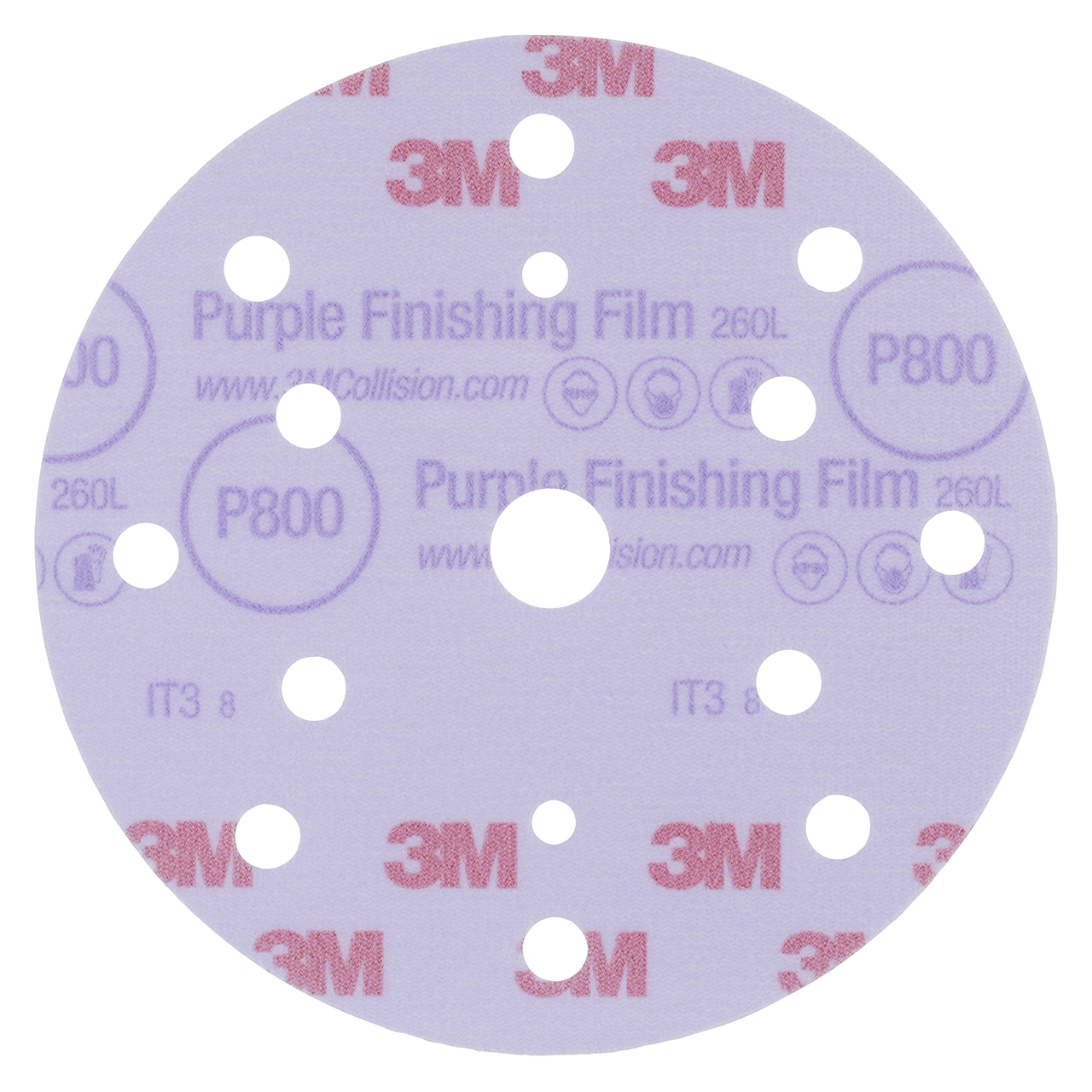 3M 7100123753 | 51155 Hookit 6" Diameter 260L P800 Grit Aluminum Oxide Purple Finishing Film Abrasive Disc