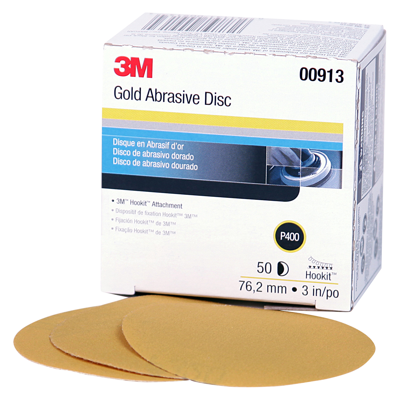 3M 7000119683 | 00913 Hookit 3" Diameter 216U A Weight Medium P400 Grit Aluminum Oxide Gold Disc