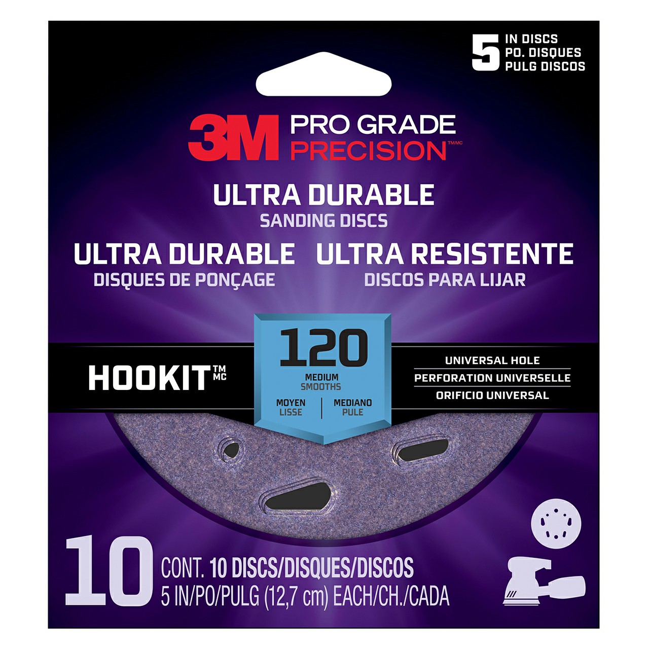 3M 7100202877 | 5" OAD x 5" Hole Diameter 120 Grit Ultra Durable Universal Hole Sanding Disc