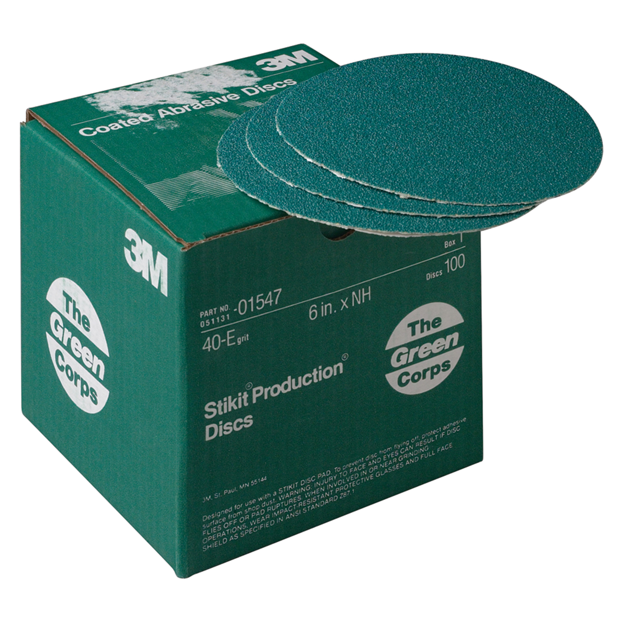 3M 7000120327 | 01547 Green Corps Stikit 6" Diameter 252U E Weight Coarse 40 Grit Aluminum Oxide Green Disc