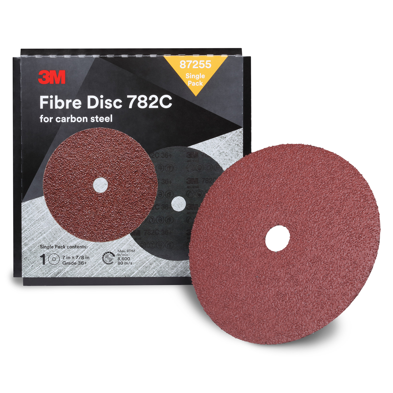 3M 7100109880 | 7" OAD 782C x 7/8" Hole Diameter 36+ Grit Precision Shaped Ceramic Fiber Disc