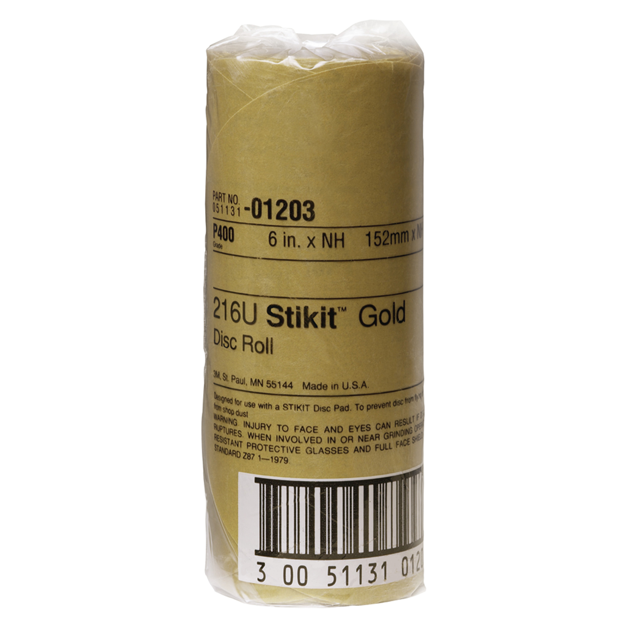 3M 7000119679 | 01203 Stikit 6" Diameter 216U A Weight Medium P400 Grit Aluminum Oxide Gold Disc Roll