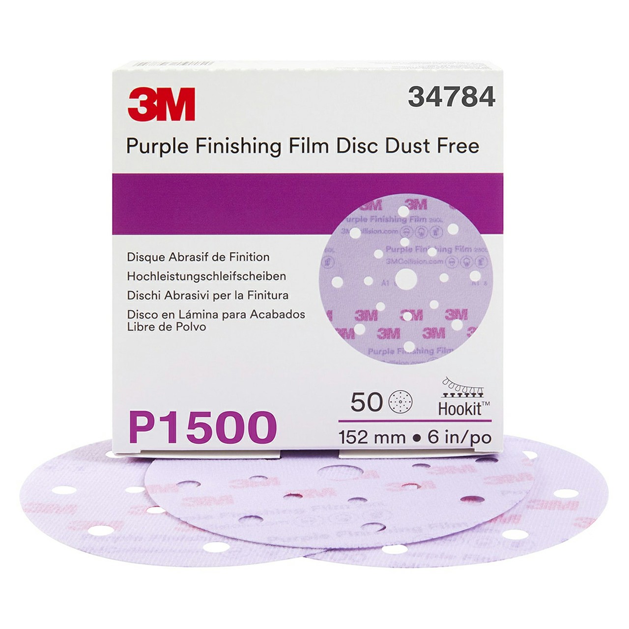3M 7100122776 | 34784 Hookit 6" Diameter 260L P1500 Grit Aluminum Oxide Film Abrasive Disc