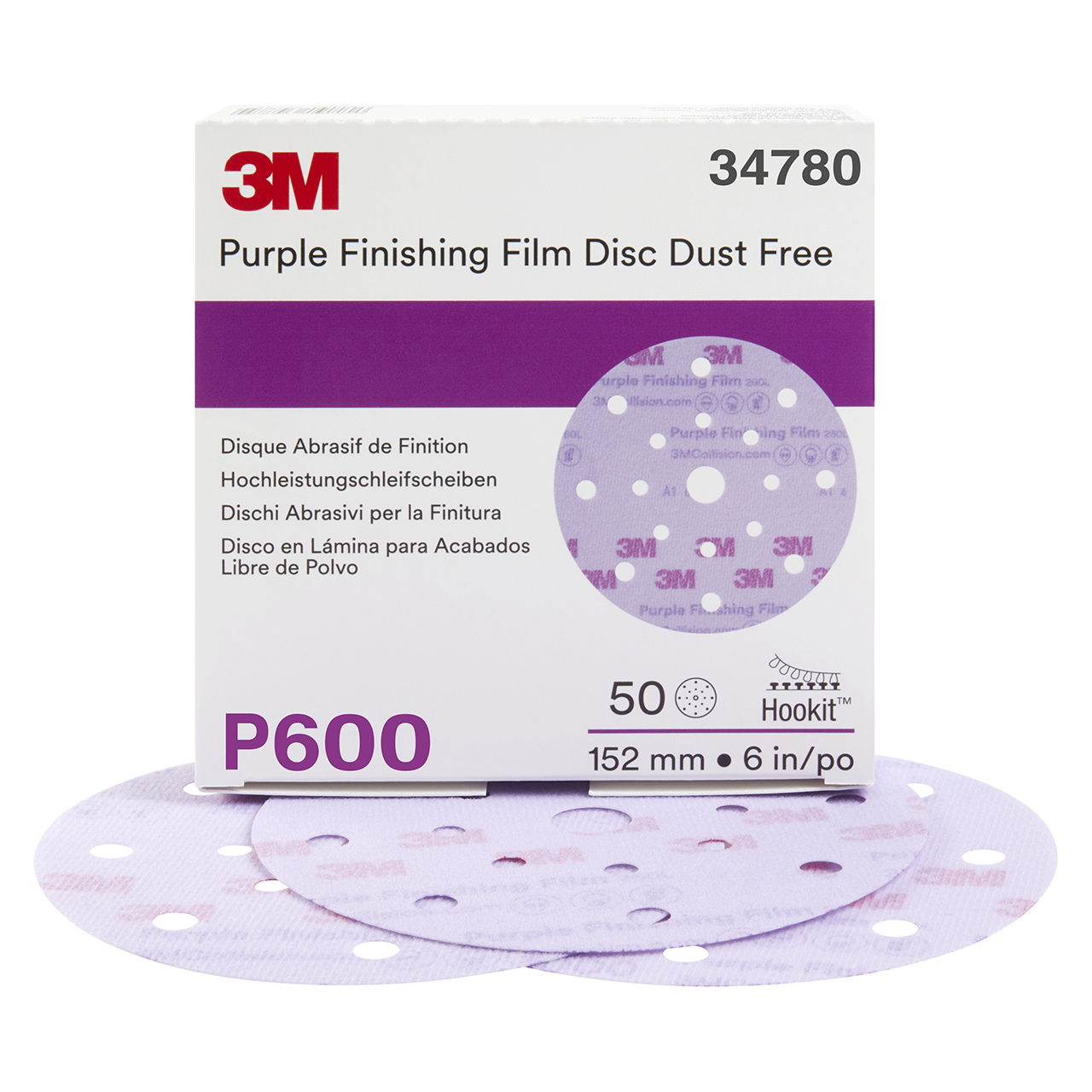 3M 7100122781 | 34780 Hookit 6" Diameter 260L P600 Grit Aluminum Oxide Film Abrasive Disc