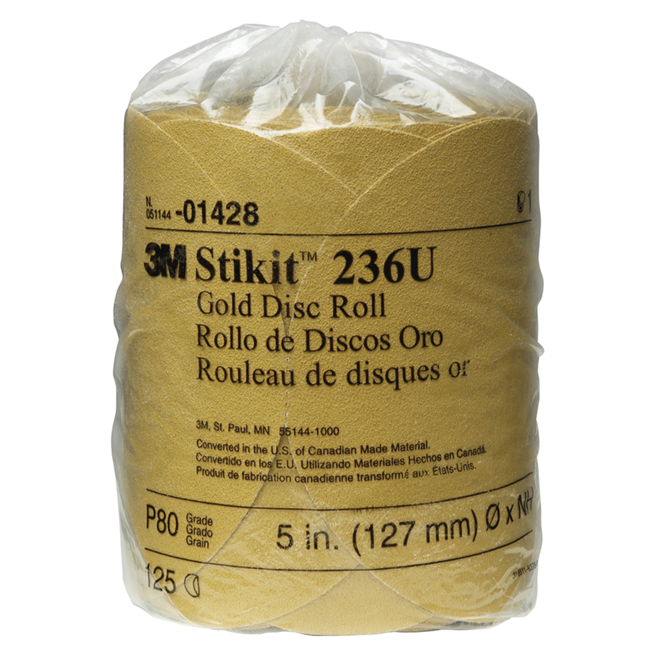 3M 7010309259 | 01428 Stikit 5" Diameter 236U A Weight P80 Grit Aluminum Oxide Gold Disc Roll