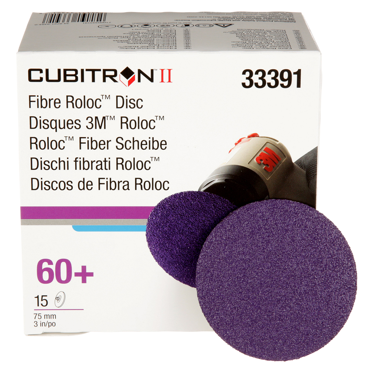 3M 7100033191 | 33391 Cubitron II Roloc 2-15/16" Diameter 786C 60+ Grit Precision Shaped Ceramic Fiber Disc