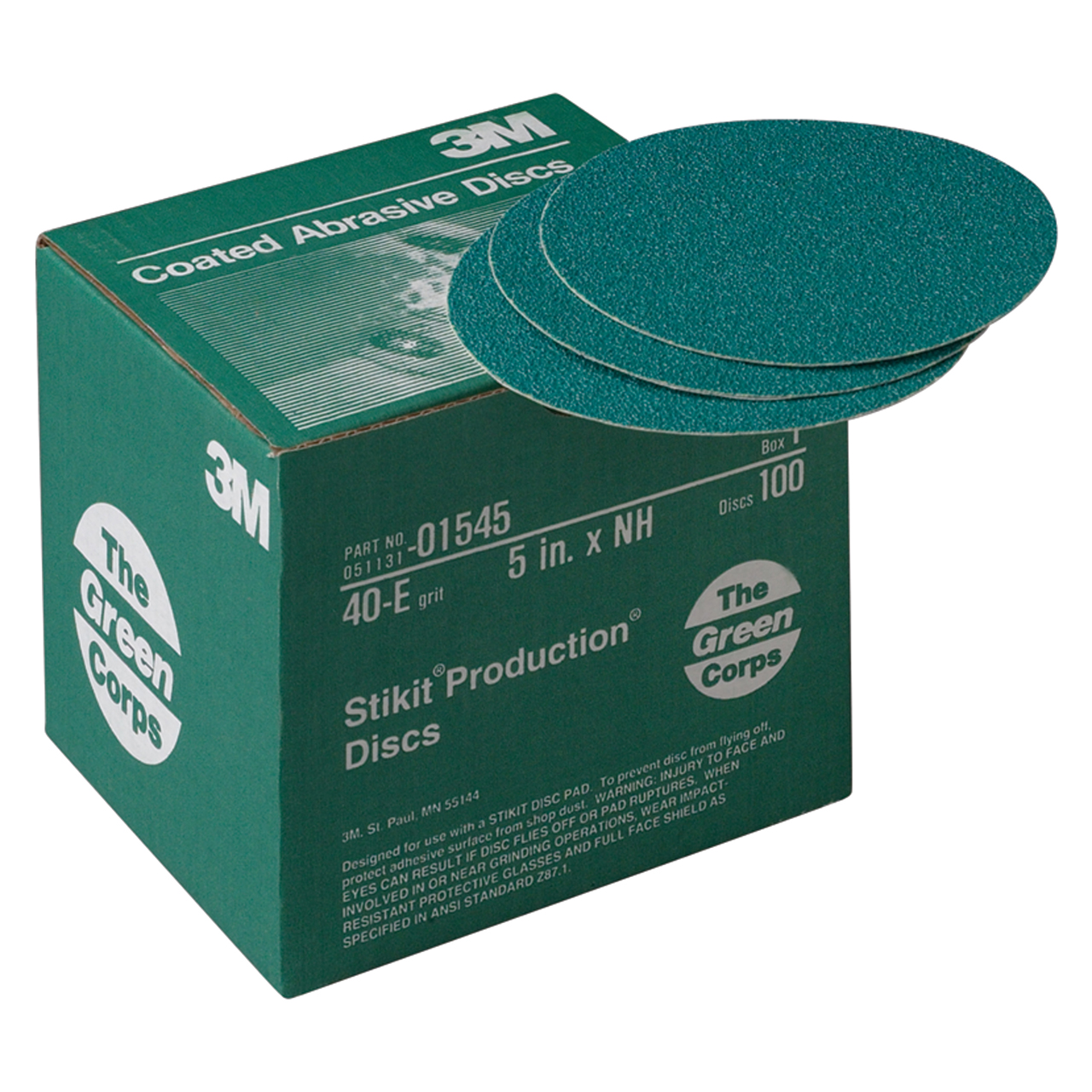 3M 7010363745 | 01545 Green Corps Stikit 5" Diameter 252U E Weight Coarse 40 Grit Aluminum Oxide Green Disc