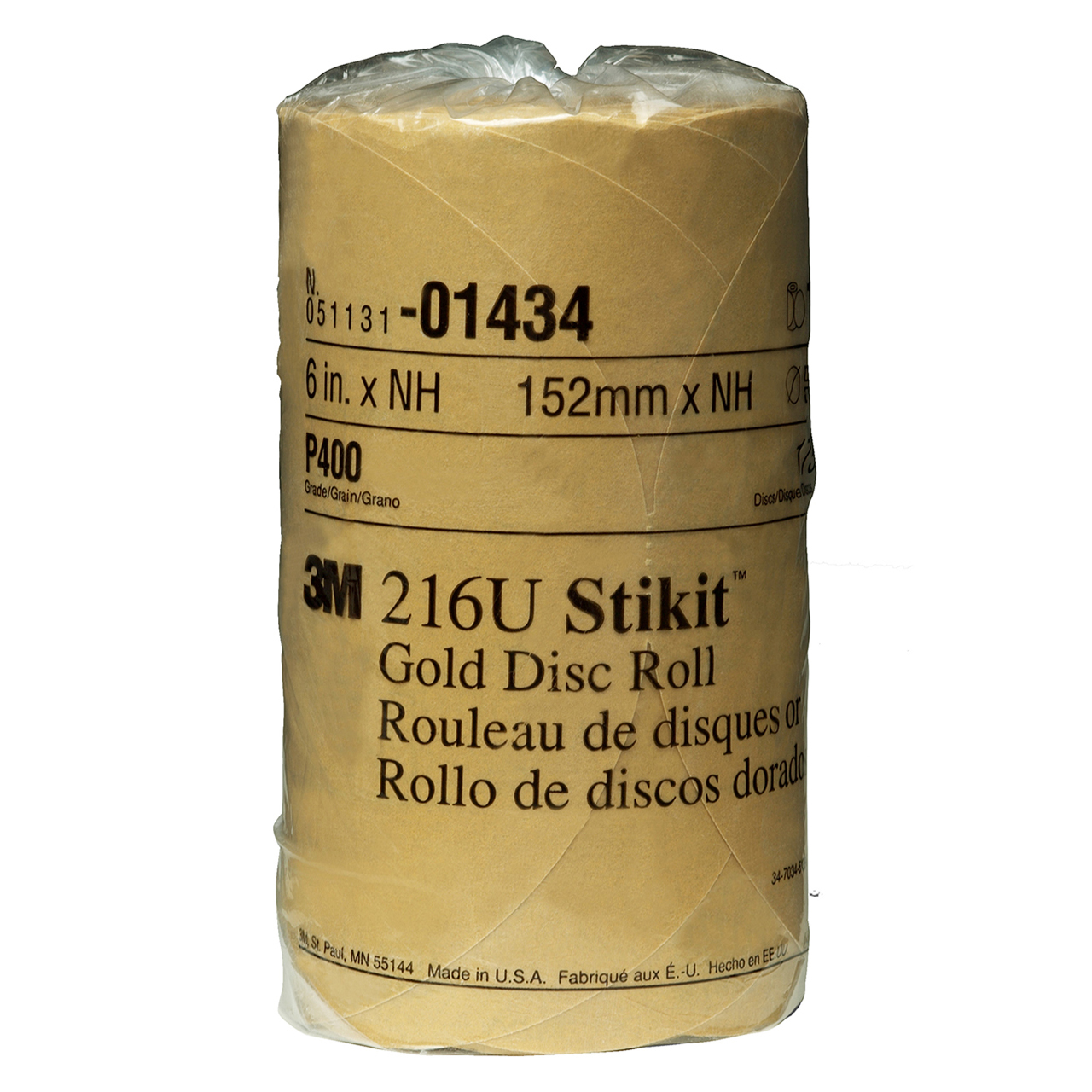 3M 7000119681 | 01434 Stikit 6" Diameter 216U A Weight Medium P400 Grit Aluminum Oxide Gold Disc Roll