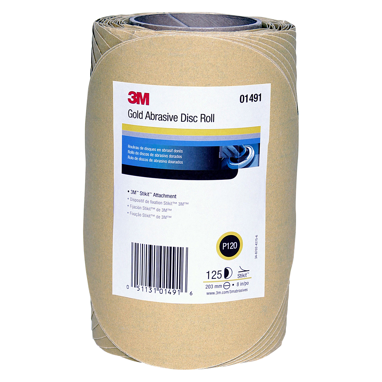 3M 7000118772 | 01491 Stikit 8" Diameter 216U A Weight Coarse P120 Grit Aluminum Oxide Gold Disc Roll