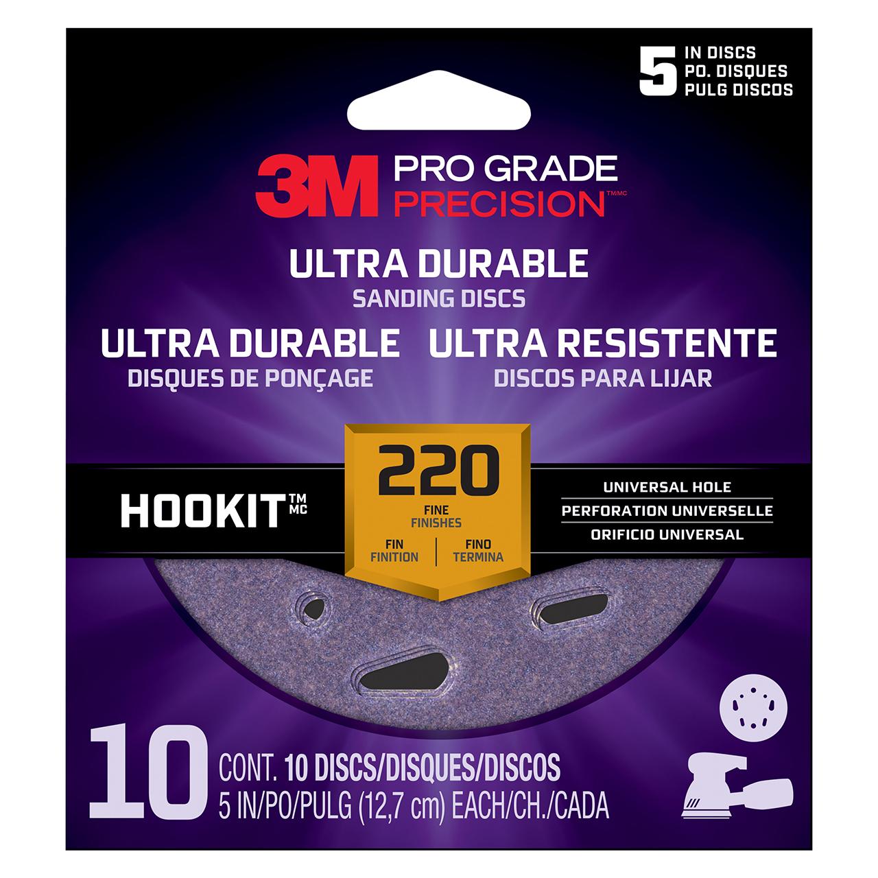 3M 7100202878 | 5" OAD x 5" Hole Diameter 220 Grit Ceramic Aluminum Oxide Ultra Durable Universal Hole Sanding Disc