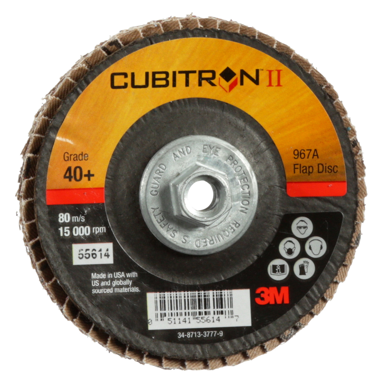 3M 7010327056 | Cubitron II 4" Diameter 967A Y Weight 40+ Grit Precision Shaped Ceramic Flap Disc