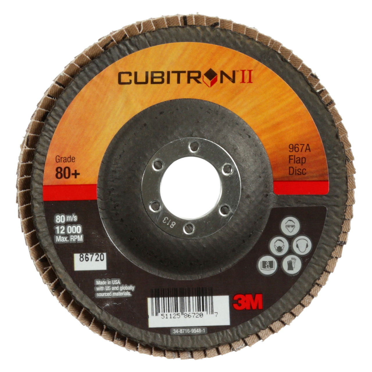 3M 7000148201 | Cubitron II 5" OAD 967A x 7/8" Hole Diameter Y Weight 80+ Grit Precision Shaped Ceramic Flap Disc