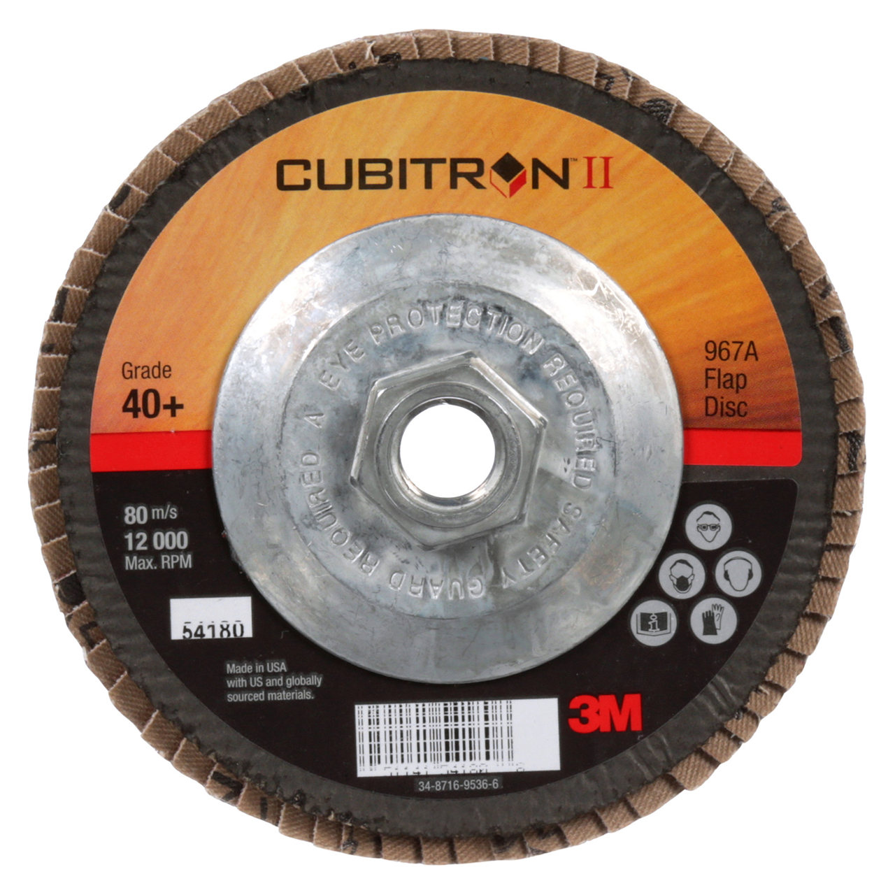 3M 7100049327 | Cubitron II 5" Diameter 967A Y Weight 40+ Grit Precision Shaped Ceramic Flap Disc