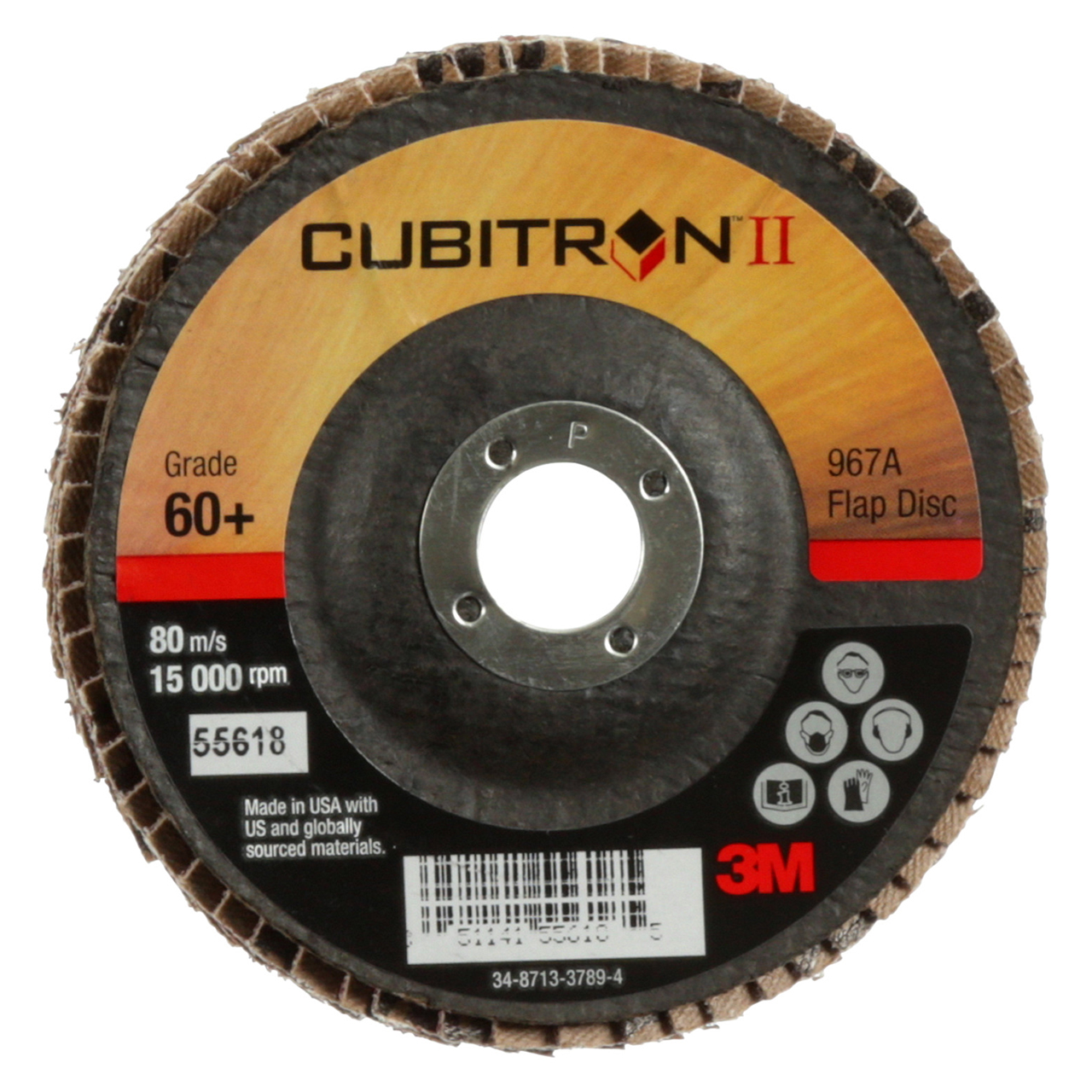 3M 7100097650 | Cubitron II 4" OAD 967A x 5/8" Hole Diameter Y Weight 60+ Grit Precision Shaped Ceramic Flap Disc