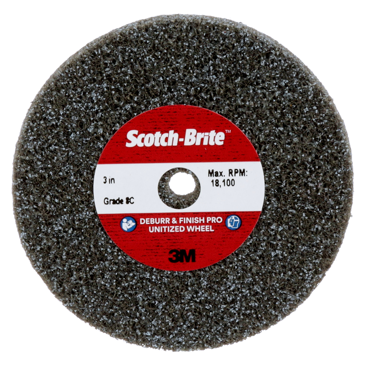 3M 7100251899 | Scotch-Brite 3" Diameter x 1/2" Width Medium+ Grade Precision Shaped Ceramic Deburr & Finish Pro Unitized Wheel