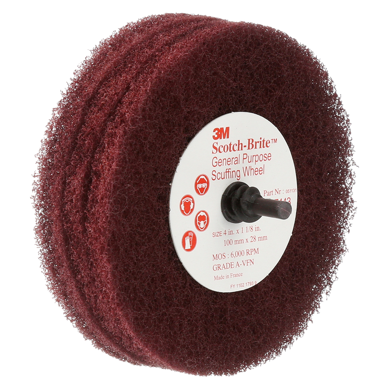3M 7100199070 | Scotch-Brite 4" Diameter x 1-1/8" Width Very Fine Grade  CF-D4 Aluminum Oxide Scuffing Wheel