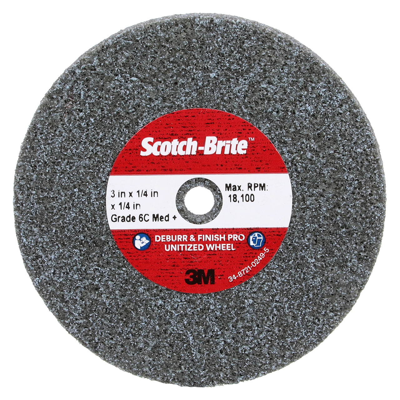 3M 7100053419 | Scotch-Brite 3" Diameter x 1/4" Width Medium+ Grade Precision Shaped Ceramic Deburr & Finish Pro Unitized Wheel