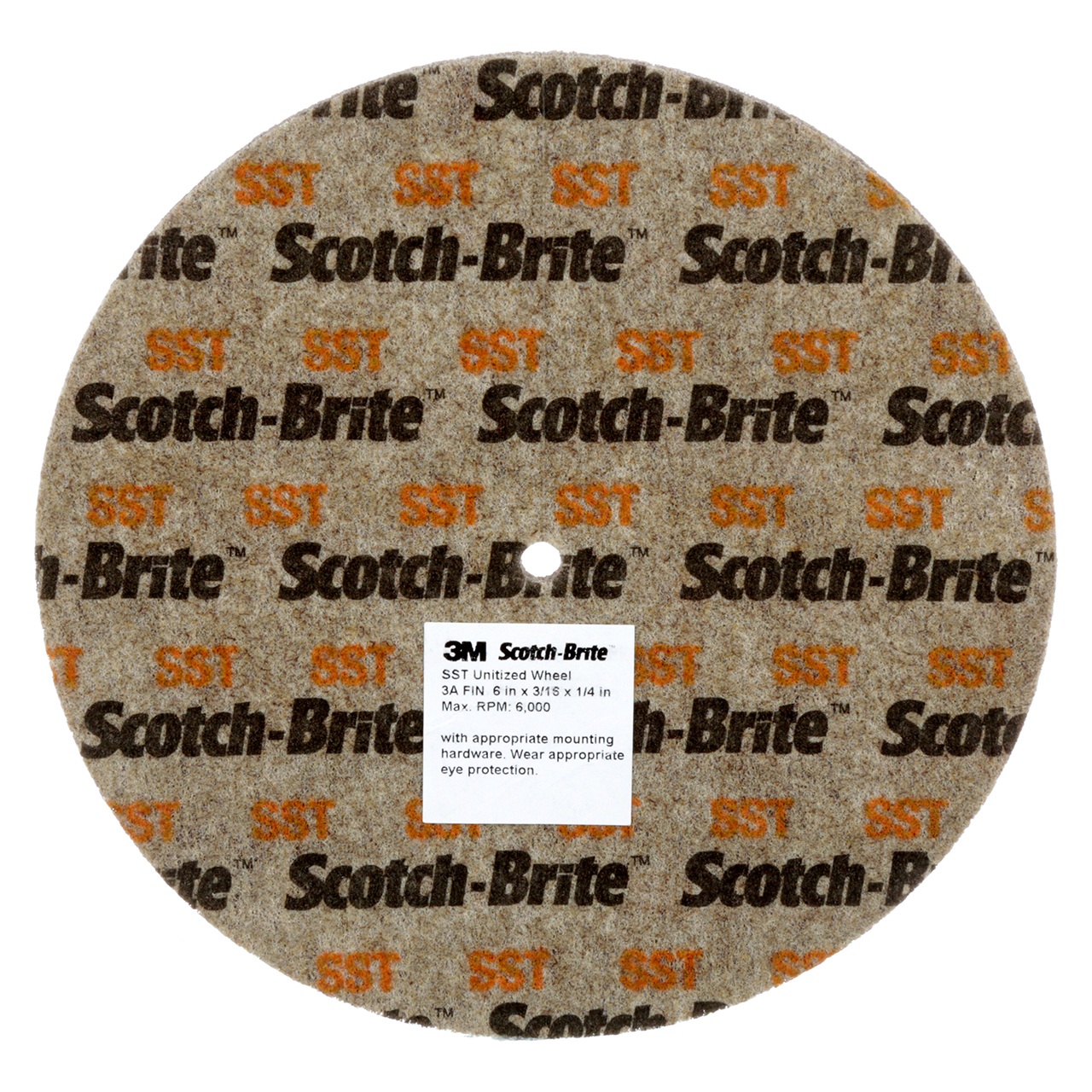 3M 7010300804 | Scotch-Brite 1-1/4" Hole Diameter x 12" OAD x 1/4" Width Fine Grade Aluminum Oxide Unitized Wheel